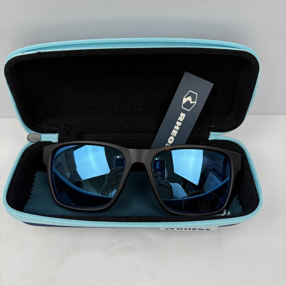 Rheos Bimini Sunglasses Mens Brown Blue Polarized Mirrored Square Floating UV400